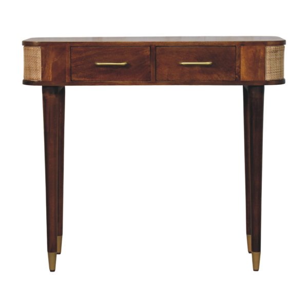 Solid Mango Wood Chestnut Finished 2 Door Belmont Cane Edge Console Table