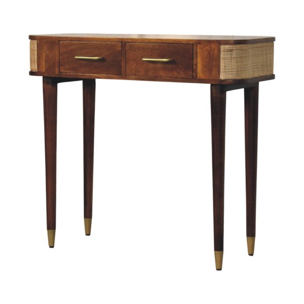 Solid Mango Wood Chestnut Finished 2 Door Belmont Cane Edge Console Table - Image 2