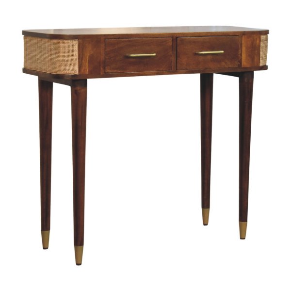 Solid Mango Wood Chestnut Finished 2 Door Belmont Cane Edge Console Table - Image 3