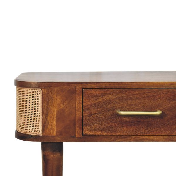 Solid Mango Wood Chestnut Finished 2 Door Belmont Cane Edge Console Table - Image 4