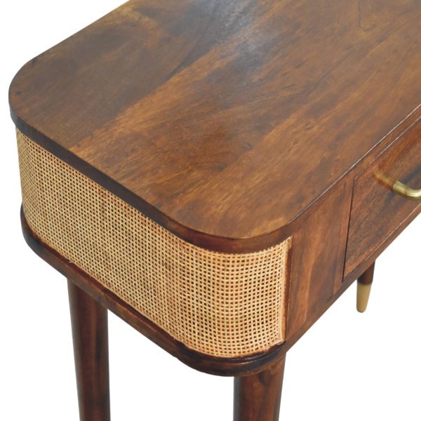 Solid Mango Wood Chestnut Finished 2 Door Belmont Cane Edge Console Table - Image 5