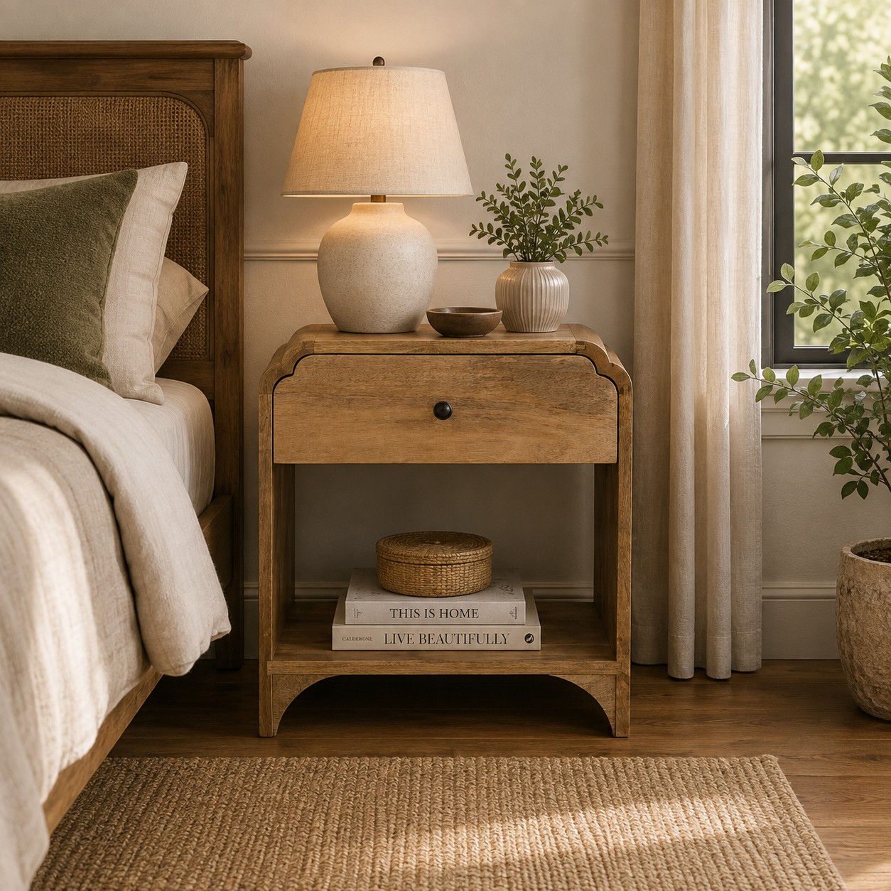 Solid Mango Wood Newton Open-Shelf Bedside