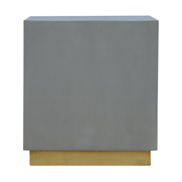 Solid Mango Wood Cement Cube Bedside Table with Gold Base - Image 6