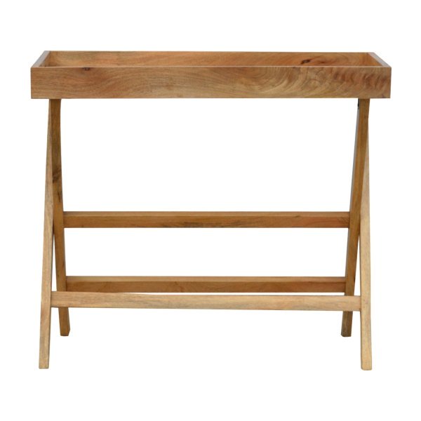 Solid Mango Wood Oak Finished Foldable Butler Tray