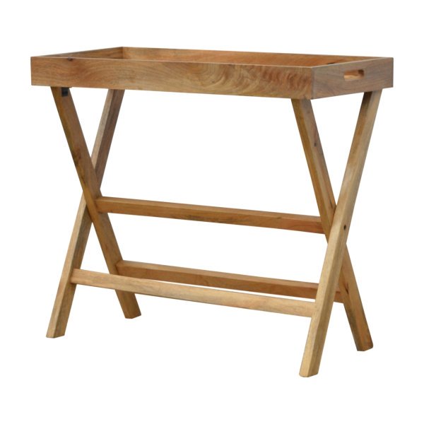 Solid Mango Wood Oak Finished Foldable Butler Tray - Image 3