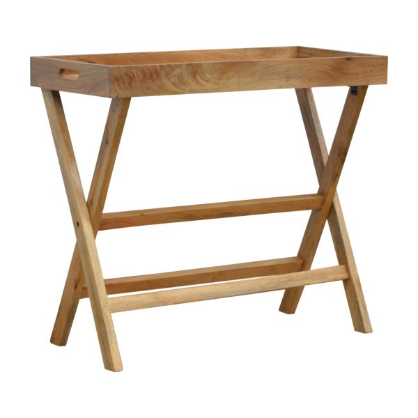 Solid Mango Wood Oak Finished Foldable Butler Tray - Image 4