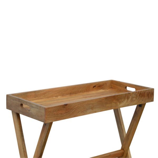 Solid Mango Wood Oak Finished Foldable Butler Tray - Image 5