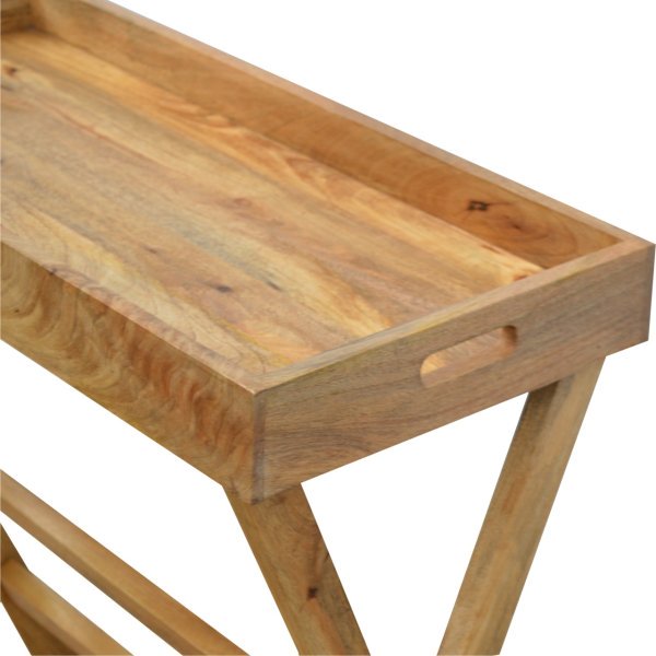 Solid Mango Wood Oak Finished Foldable Butler Tray - Image 7