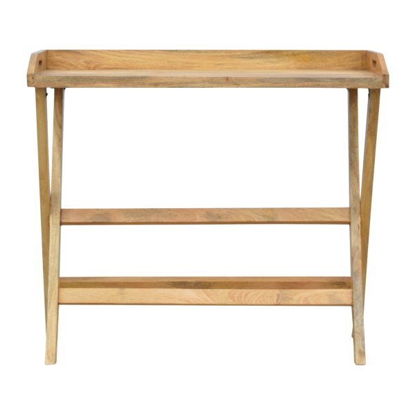 Solid Mango Wood Oak Finished Butler Tray Style Writing Desk