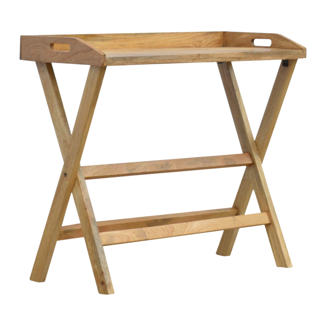 Solid Mango Wood Oak Finished Butler Tray Style Writing Desk - Image 3