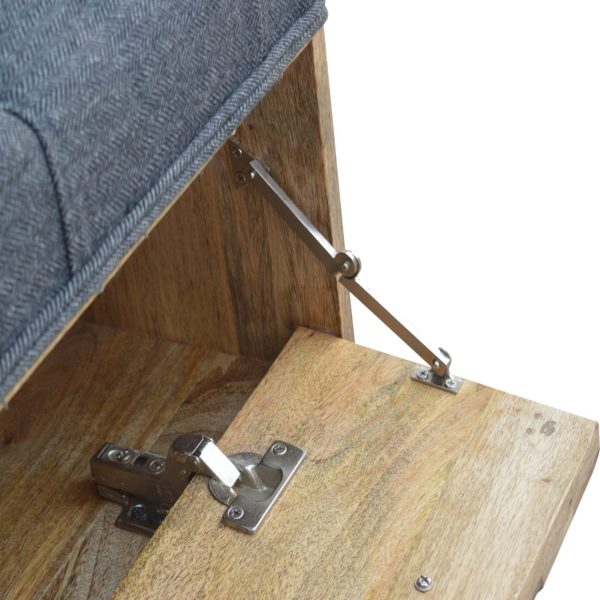 Solid Mango Wood Oak Finished Upholstered in Grey Tweed with Diamond Patterned Bench - Image 6