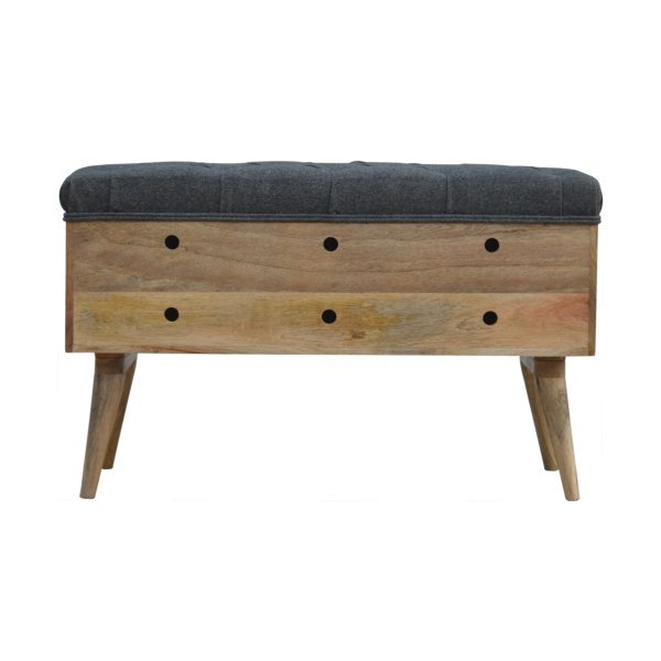 Solid Mango Wood Oak Finished Upholstered in Grey Tweed with Diamond Patterned Bench - Image 9