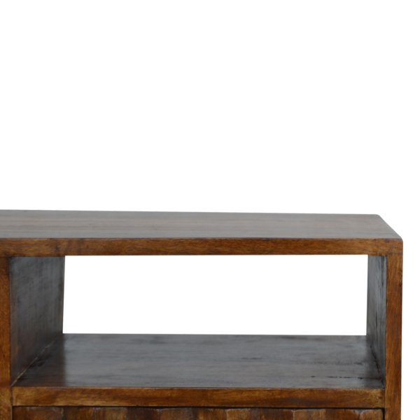 Solid Mango Wood Chestnut Finished 2 Drawers 2 Slots Pineapple Carved Media Unit - Image 7