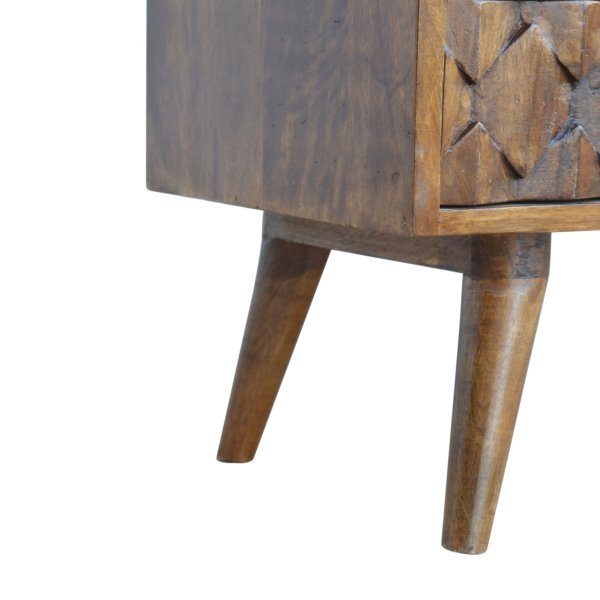 Solid Mango Wood Chestnut Finished 2 Drawers 2 Slots Pineapple Carved Media Unit - Image 6