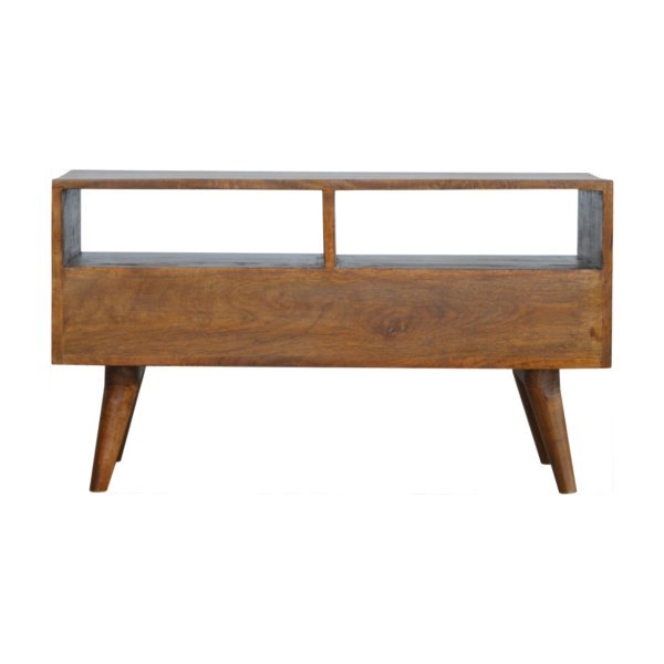 Solid Mango Wood Chestnut Finished 2 Drawers 2 Slots Pineapple Carved Media Unit - Image 8