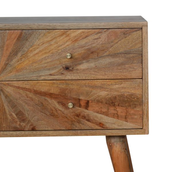 Solid Mango Wood Oak Finished 4 Drawer Sunrise Patterned Console Table - Image 5