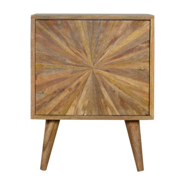 Solid Mango Wood Oak Finished Sunrise 1 Door Bedside