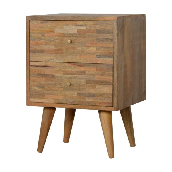 Solid Mango Wood Oak Fisnished 2 Drawer Mixed Tones Bedside - Image 2