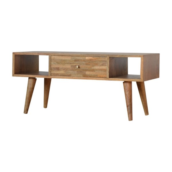 Solid Mango Wood Oak Finished 1 Drawer Mixed Tones Coffee Table - Image 2
