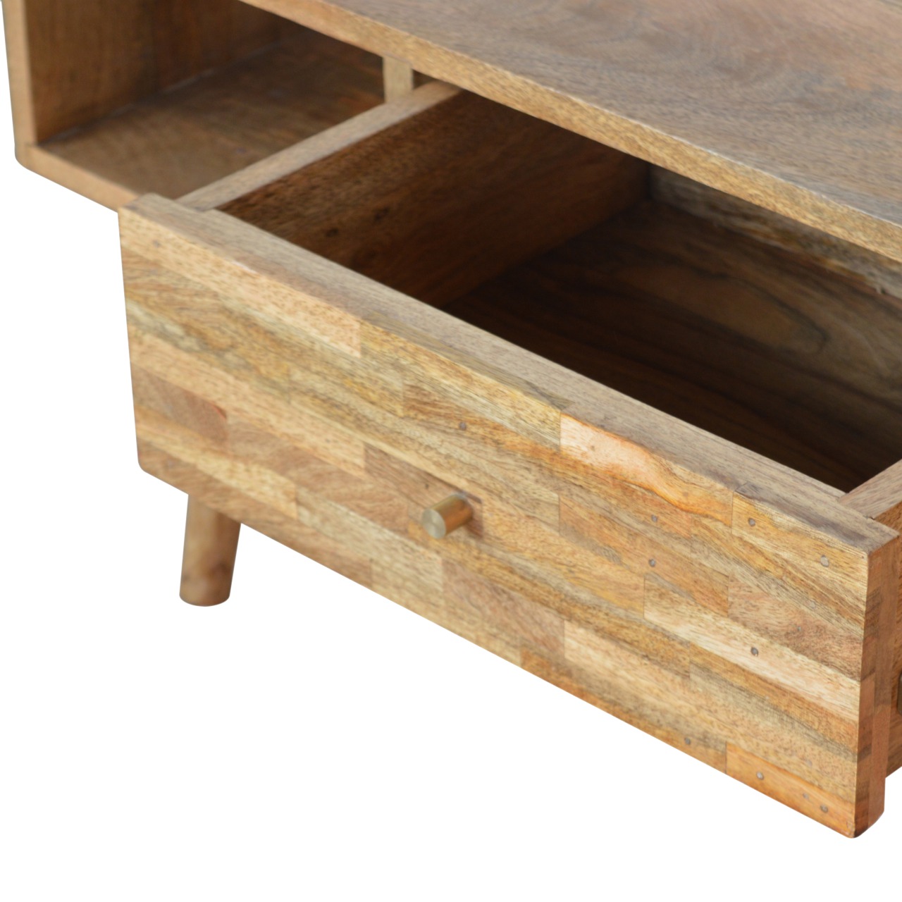 Solid Mango Wood Oak Finished 1 Drawer Mixed Tones Coffee Table - Image 7