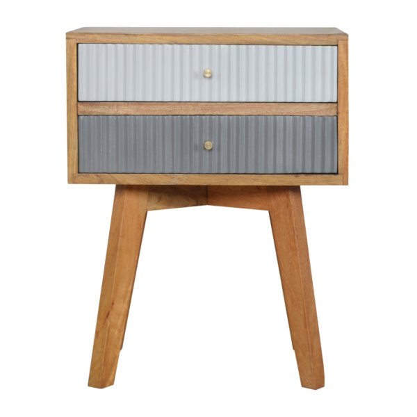 Solid Mango Wood Oak Finished 2 Drawer Line 2 Tone Grey Painted Bedside