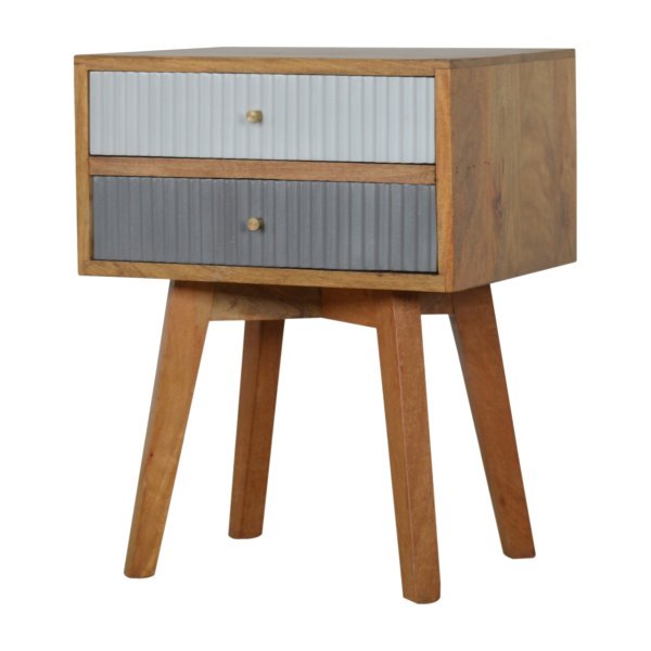 Solid Mango Wood Oak Finished 2 Drawer Line 2 Tone Grey Painted Bedside - Image 2