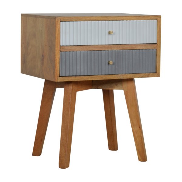 Solid Mango Wood Oak Finished 2 Drawer Line 2 Tone Grey Painted Bedside - Image 3