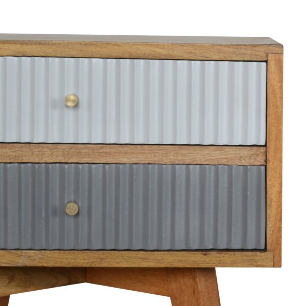 Solid Mango Wood Oak Finished 2 Drawer Line 2 Tone Grey Painted Bedside - Image 4