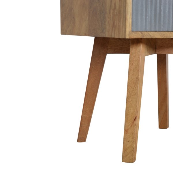 Solid Mango Wood Oak Finished 2 Drawer Line 2 Tone Grey Painted Bedside - Image 5