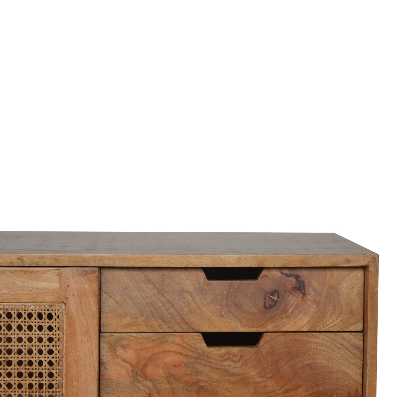 Solid Mango Wood Oak Finished 4 Drawer 1 Rattan Door Larissa Cabinet - Image 4