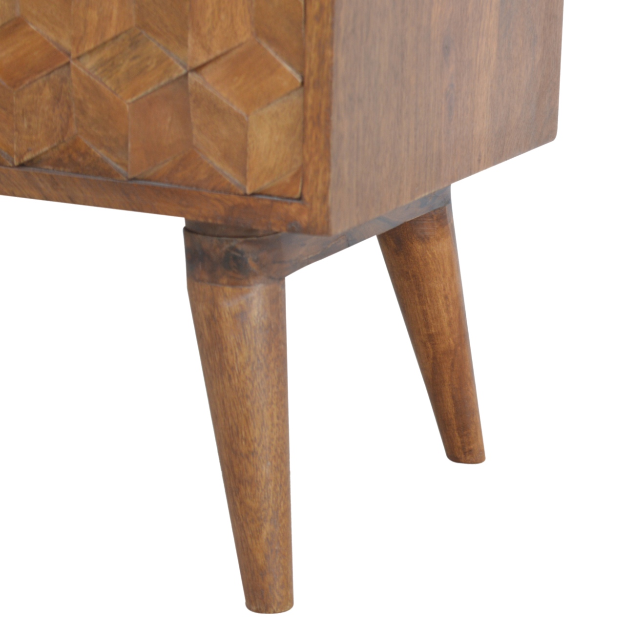 Solid Mango Wood Chestnut Finished 2 Drawer 2 Slot Cube Carved Media Unit - Image 7