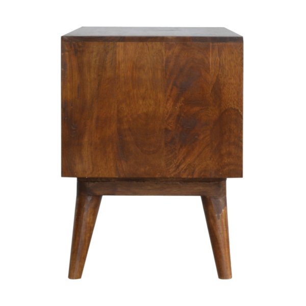 Solid Mango Wood Chestnut Finished 2 Drawer 2 Slot Cube Carved Media Unit - Image 8