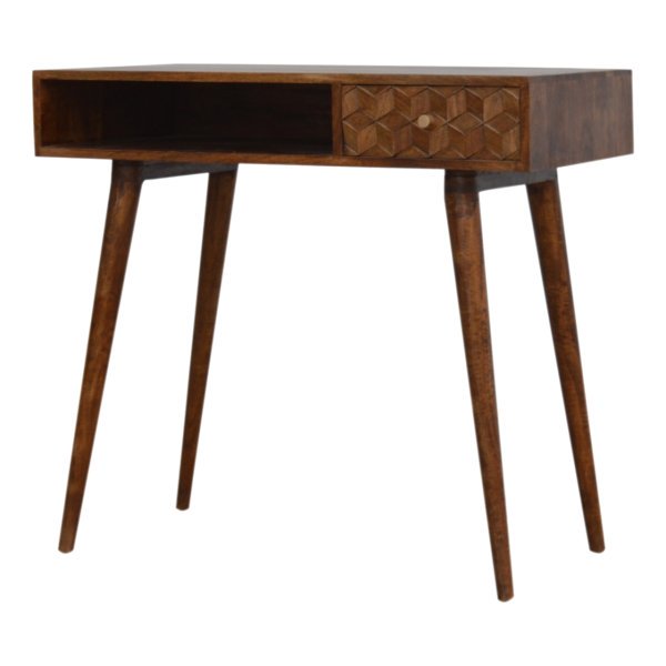 Solid Mango Wood Chestnut Finished 1 Drawer 1 Slot Writing Desk - Image 3
