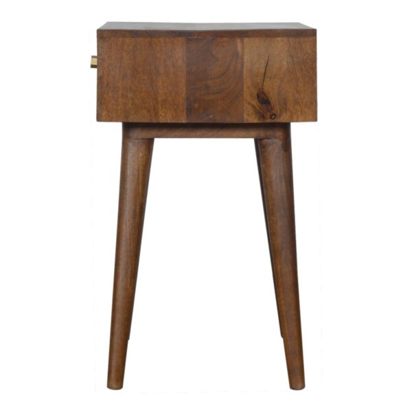 Solid Mango Wood Chestnut Finished 1 Drawer Gold Art Pattern Bedside - Image 9