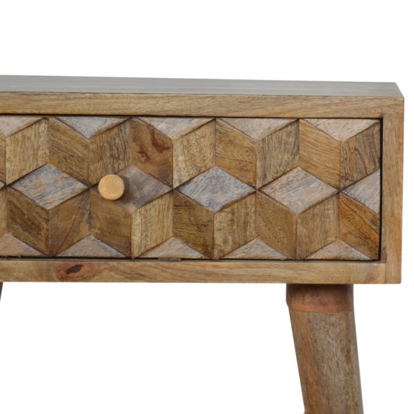 Solid Mango Wood Oak Finished Cube Carved 1 Drawer Bedside - Image 6