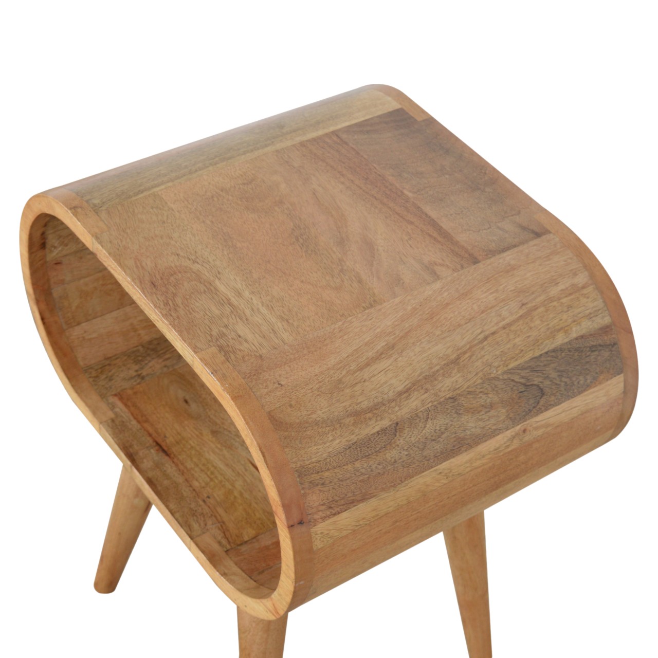 Solid Mango Wood Oak Finished Rounded Open Bedside - Image 8
