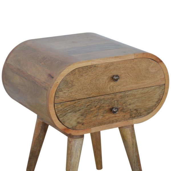 Solid Mango Wood Oak Finished 2 Drawer Rounded Bedside - Image 4