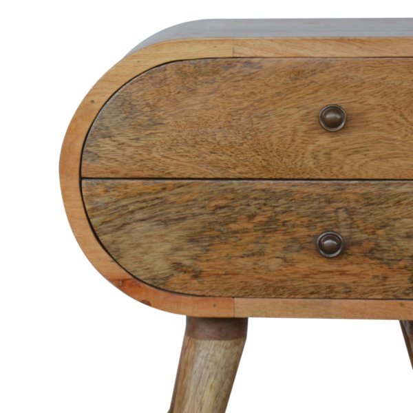 Solid Mango Wood Oak Finished 2 Drawer Rounded Bedside - Image 5