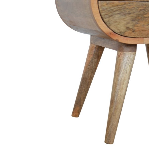 Solid Mango Wood Oak Finished 2 Drawer Rounded Bedside - Image 6