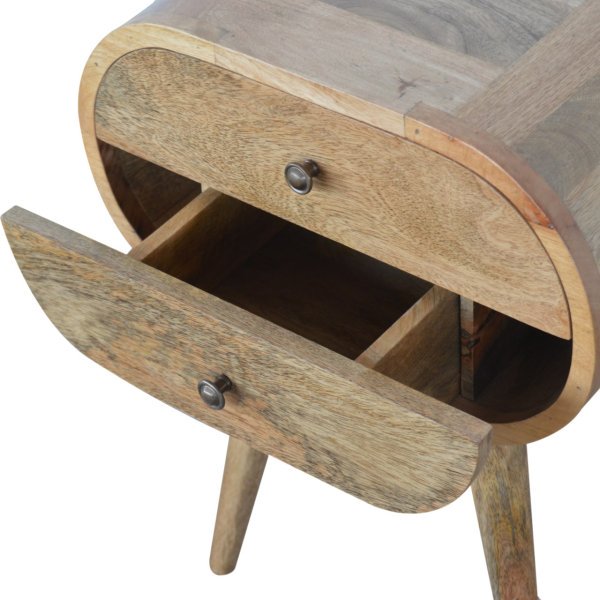 Solid Mango Wood Oak Finished 2 Drawer Rounded Bedside - Image 7