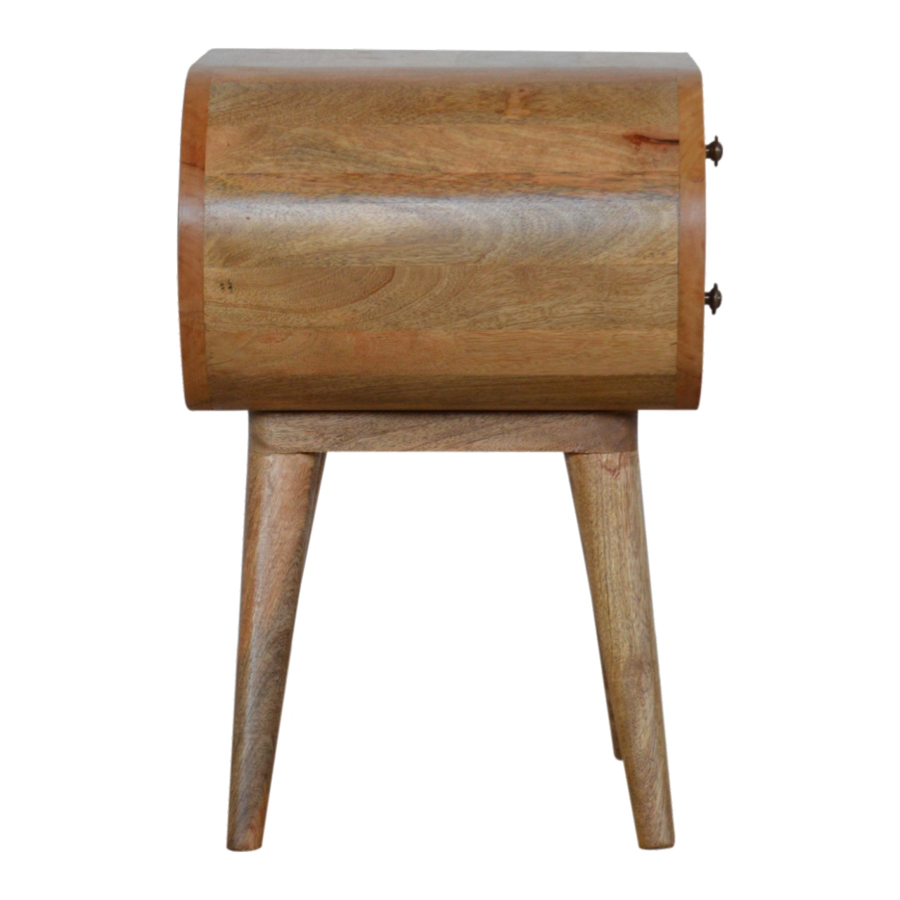 Solid Mango Wood Oak Finished 2 Drawer Rounded Bedside - Image 8