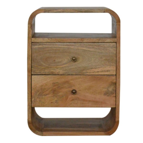 Solid Mango Wood Oak Finished 2 Drawer London Bedside