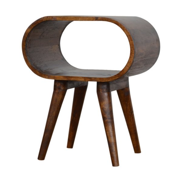 Solid Mango Wood Chestnut Finished Rounded Open Nightstand - Image 3