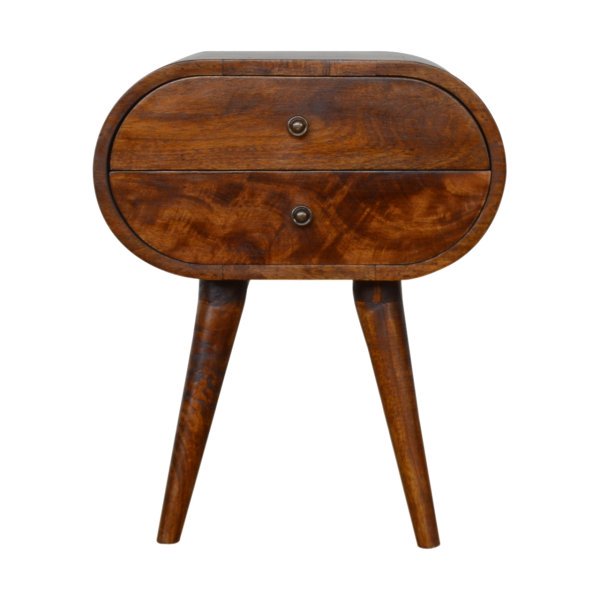 Solid Mango Wood Chestnut Finished Circular Bedside