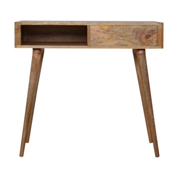 Solid Mango Wood Oak Finished 1 Drawer Leaf Embossed Top Writing Desk