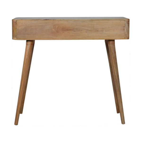 Solid Mango Wood Oak Finished 1 Drawer Leaf Embossed Top Writing Desk - Image 9
