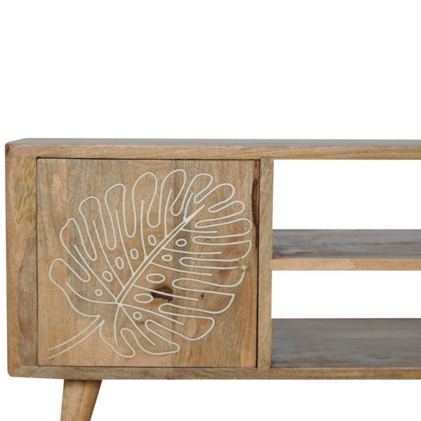 Solid Mango Wood Oak Finish 2 Drawer 1 Door Leaf Resin Entertainment Unit - Image 3