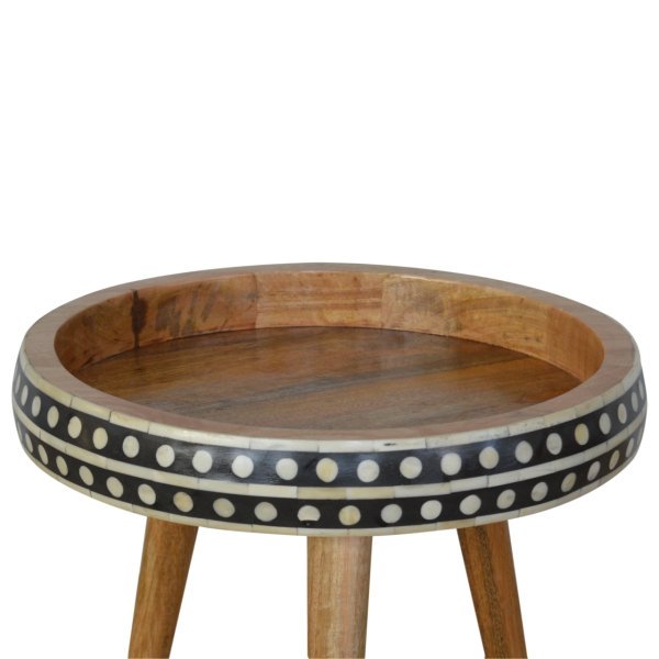 Solid Mango Wood Patterned Scandinavian Style End Table - Image 5