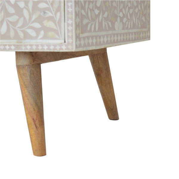 Solid Mango Wood Oak Finished 4 Drawer Hand Painted Taupe Floral Bone Coffee Table - Image 6