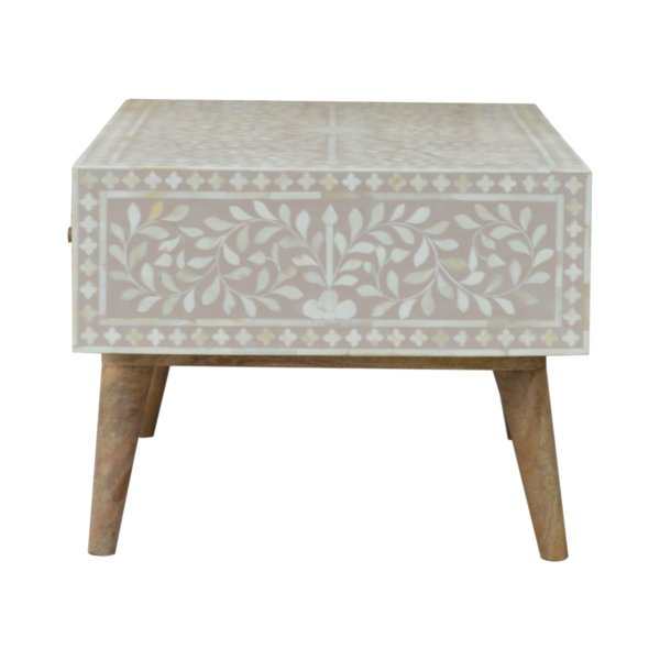Solid Mango Wood Oak Finished 4 Drawer Hand Painted Taupe Floral Bone Coffee Table - Image 9